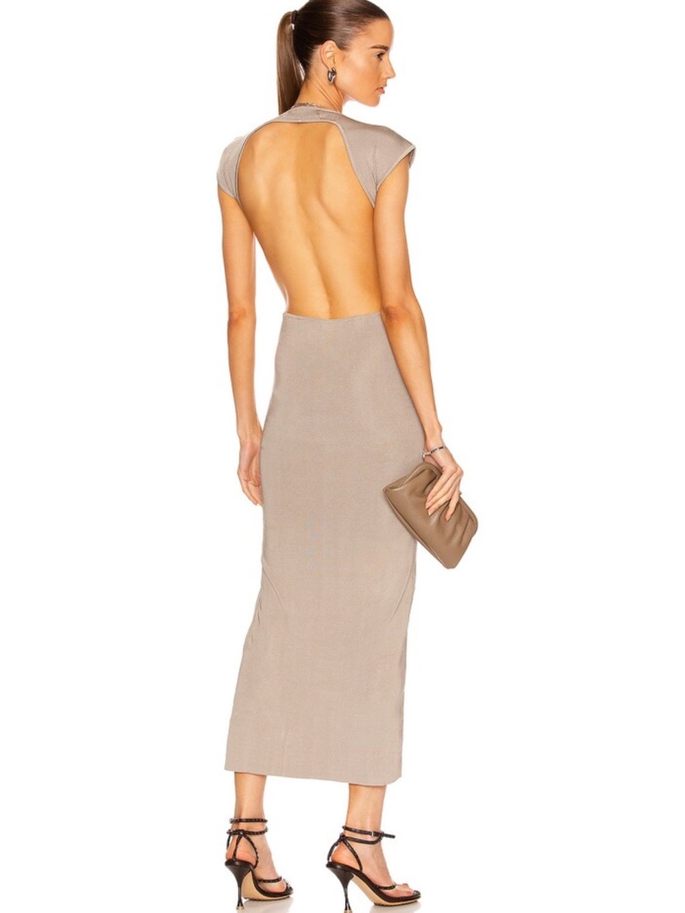 AYA MUSE Lapis Knit Cutout Slit Dress Sexy Bodycon Black Stretch Small S Sand